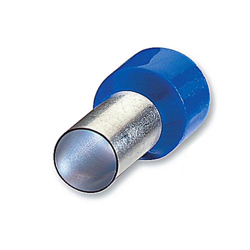 Sta-Kon F2045 F Series Insulated Wire Ferrule, 6 AWG Stranded Copper Conductor, 0.906 in L, Copper, Blue